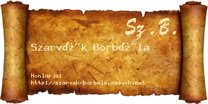 Szarvák Borbála névjegykártya